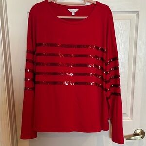 # Crown & Ivy XXL Red Sequin Striped Long Sleeve Tee